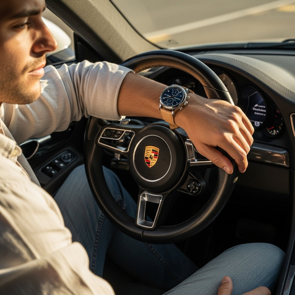 Relógio Marculino prata pulseira em couro Versante