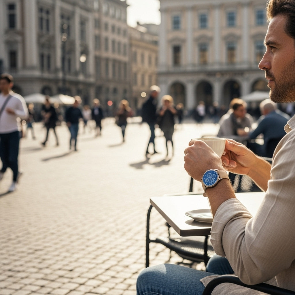 Relógio Marculino prata pulseira em couro Versante