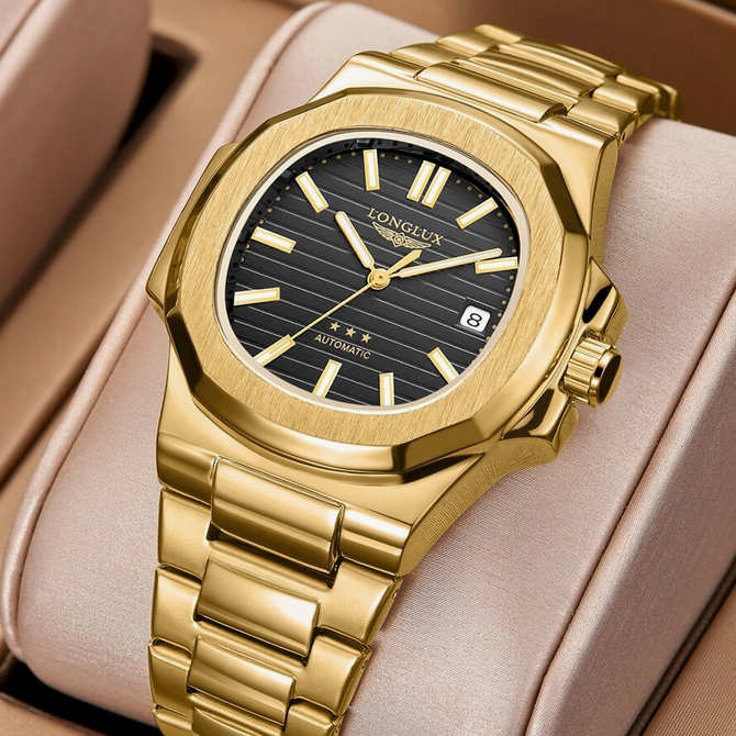 relógio pulseira em aço
relógio dourado
relógio masculino
relógio em aço
relógio automático