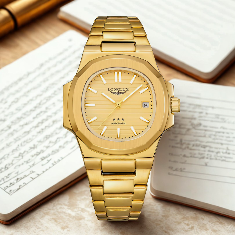 relógio automático
relógio em aço
relógio masculino
relógio pulseira em aço
relógio dourado