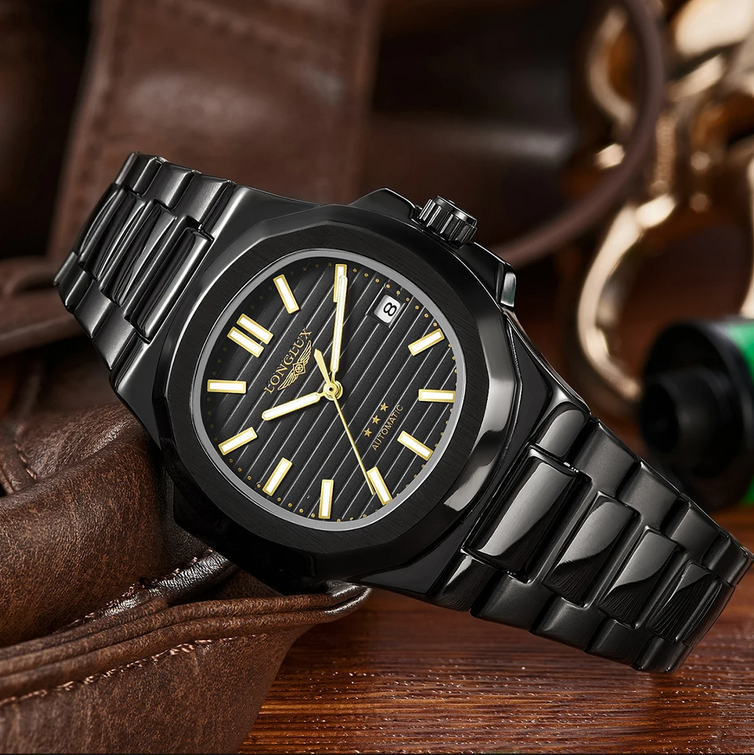 relógio pulseira em aço
relógio preto
relógio masculino
relógio em aço
relógio automático