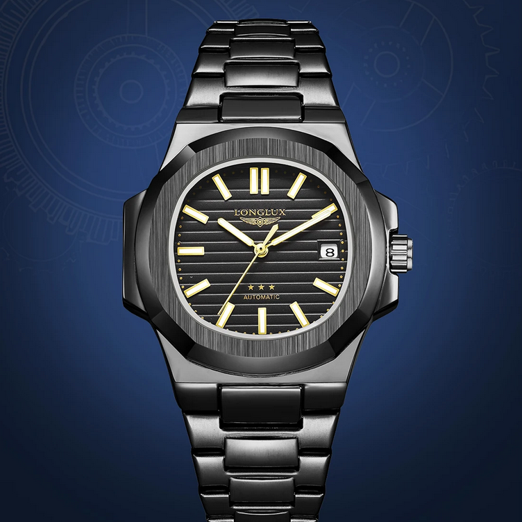 relógio pulseira em aço
relógio preto
relógio masculino
relógio em aço
relógio automático