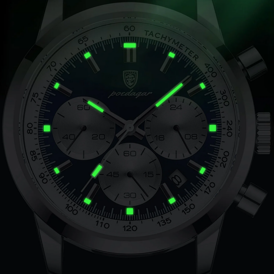 Relógio Marculino prata pulseira em couro Versante