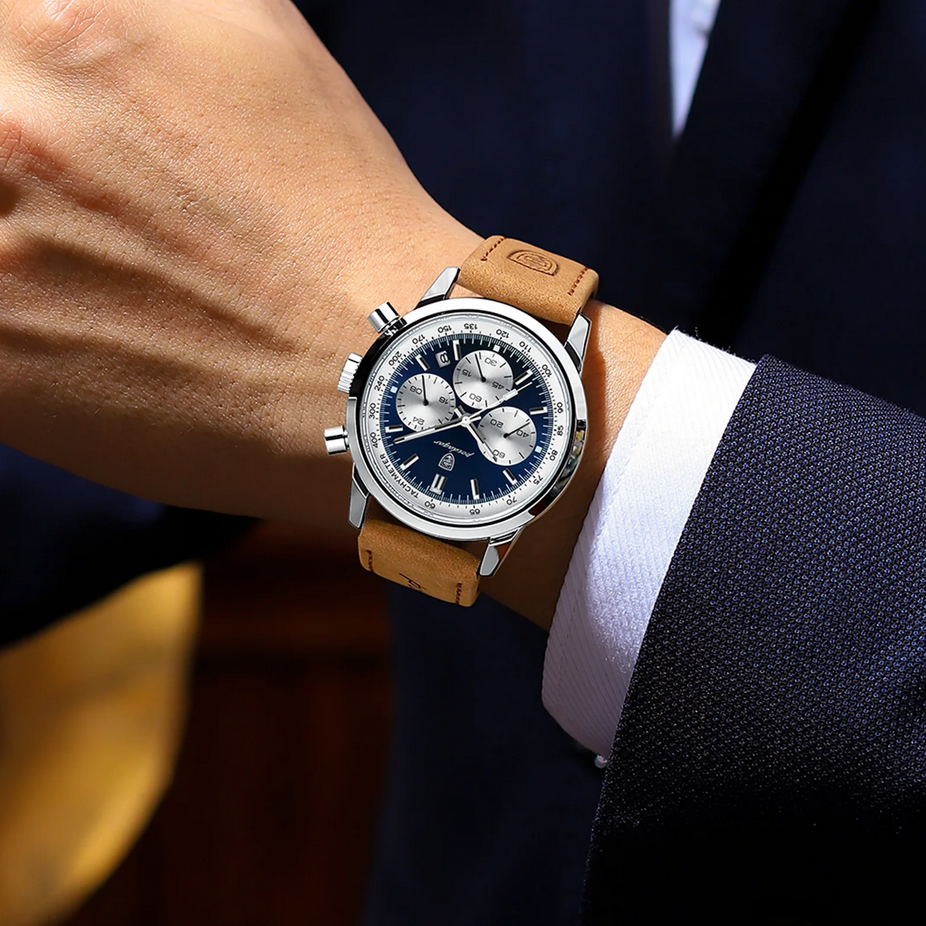 Relógio Marculino prata pulseira em couro Versante