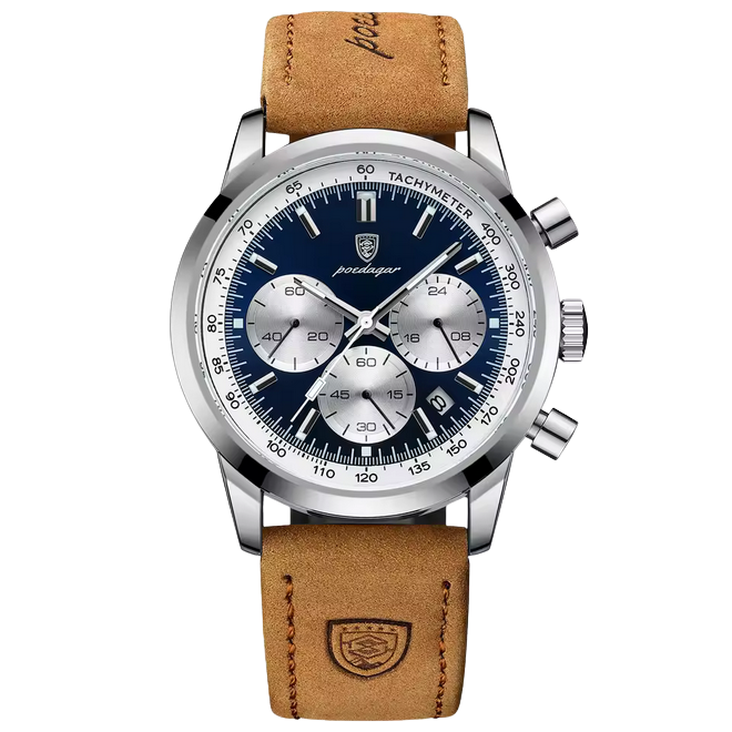 Relógio Marculino prata pulseira em couro Versante