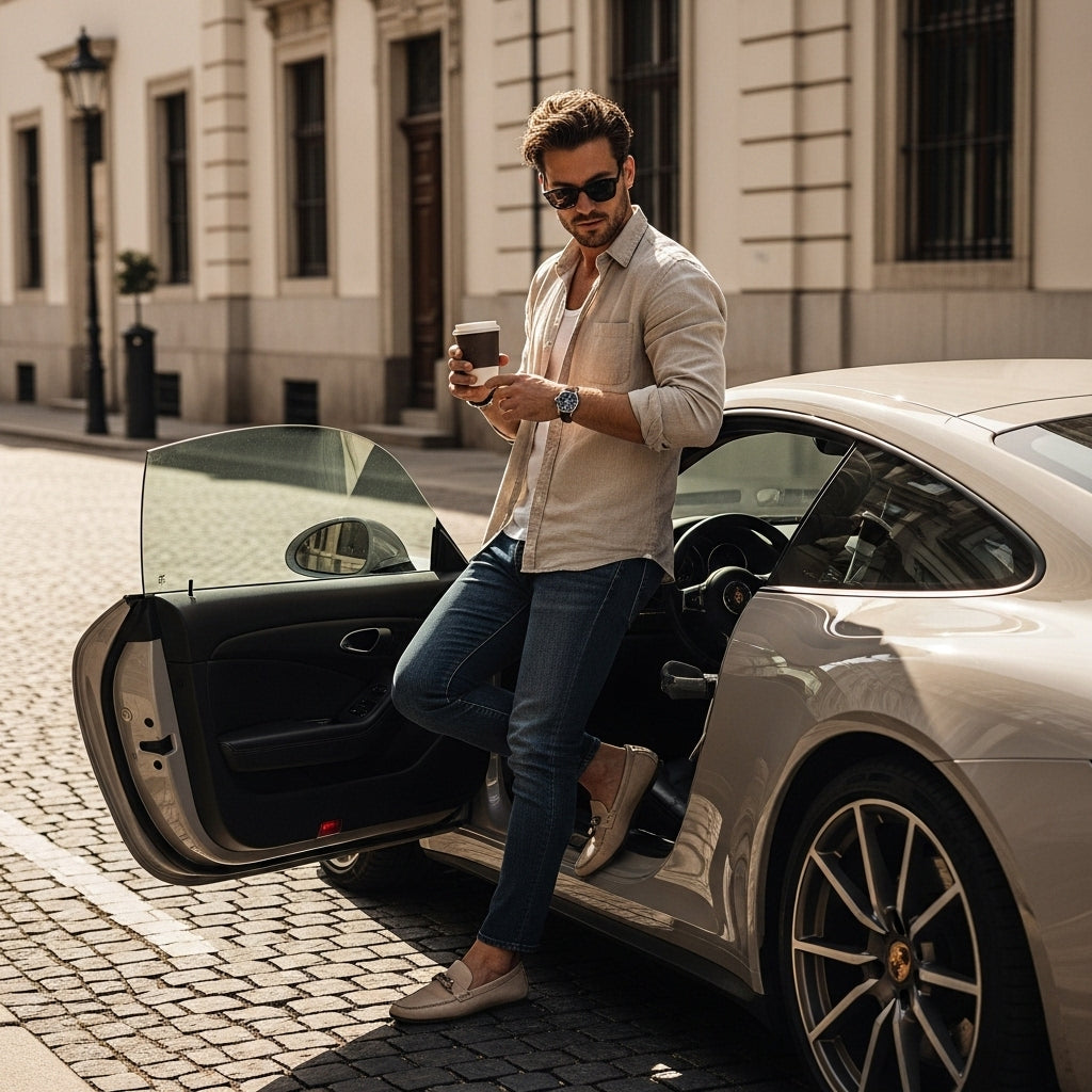 Relógio Marculino prata pulseira em couro Versante